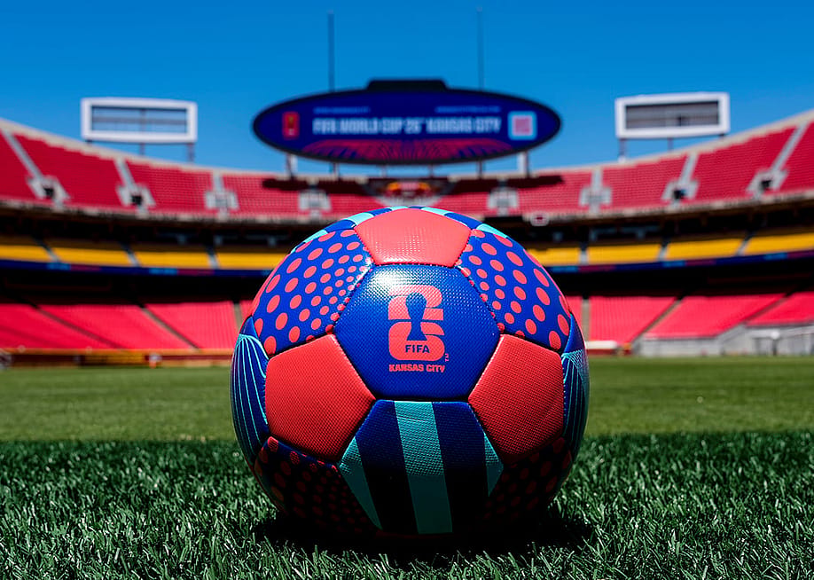 A detailed view of a ball on the pitch at Arrowhead Stadium ahead of the 2026 World Cup at Kansas City Stadium on May 11, 2026 in Kansas City, Missouri. — Jay Biggerstaff // Getty Images