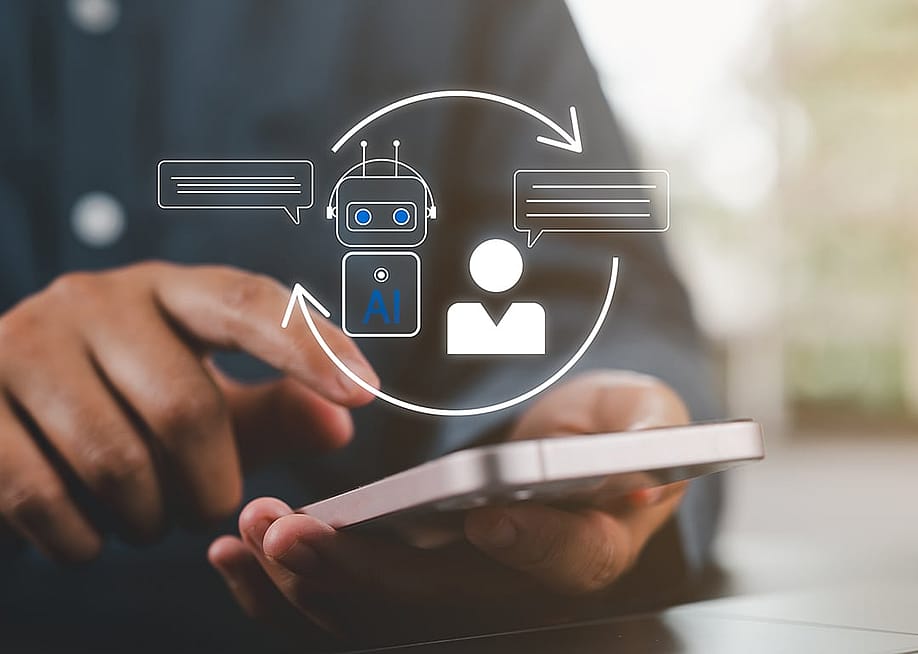 Conceptual graphic of a loop between a human user and an AI chatbot. — mayam_studio // Shutterstock