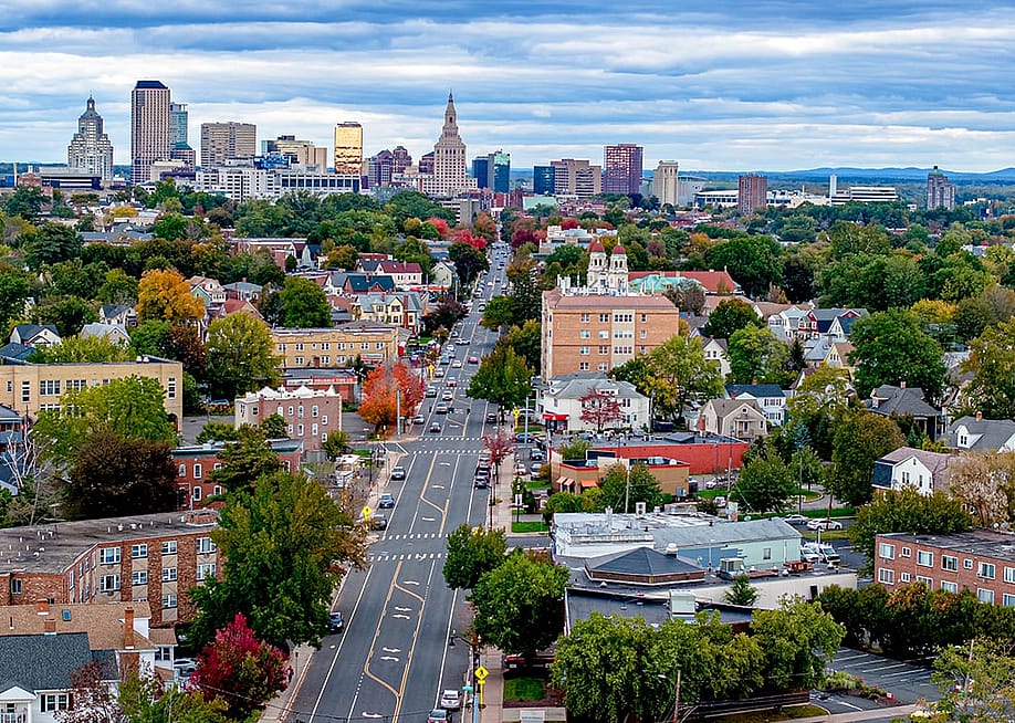 Aerial view of the capital in Hartford, Connecticut. — JTMC // Shutterstock