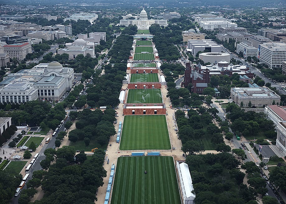 The National Mall is shown as preparations begin for the Great American State Fair on June 8, 2026 in Washington, DC. — Win McNamee // Getty Images