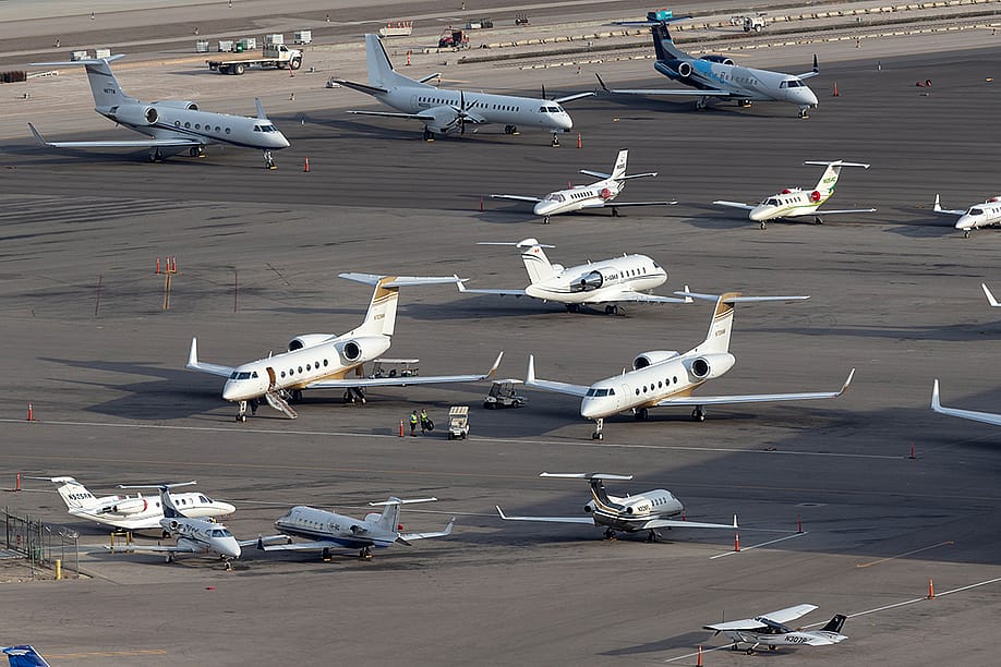 Overview of the private jet ramp at McCarran International Airport in Las Vegas, Nevada. — Ryan Fletcher // Shutterstock