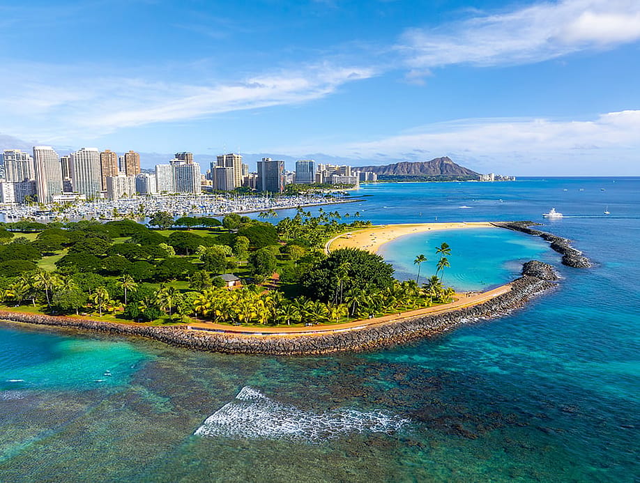 Aerial view of the Diamond Head crater in Honolulu, Hawaii. — NorthSky Films // Shutterstock