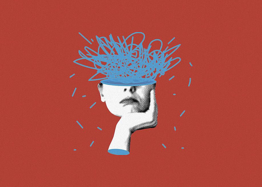 A illustration showing a modern collage of a person's head with confused thoughts. — hmorena // Shutterstock