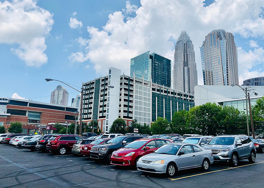 Outdoor parking lot in downtown Charlotte, North Carolina. — ZikG // Shutterstock