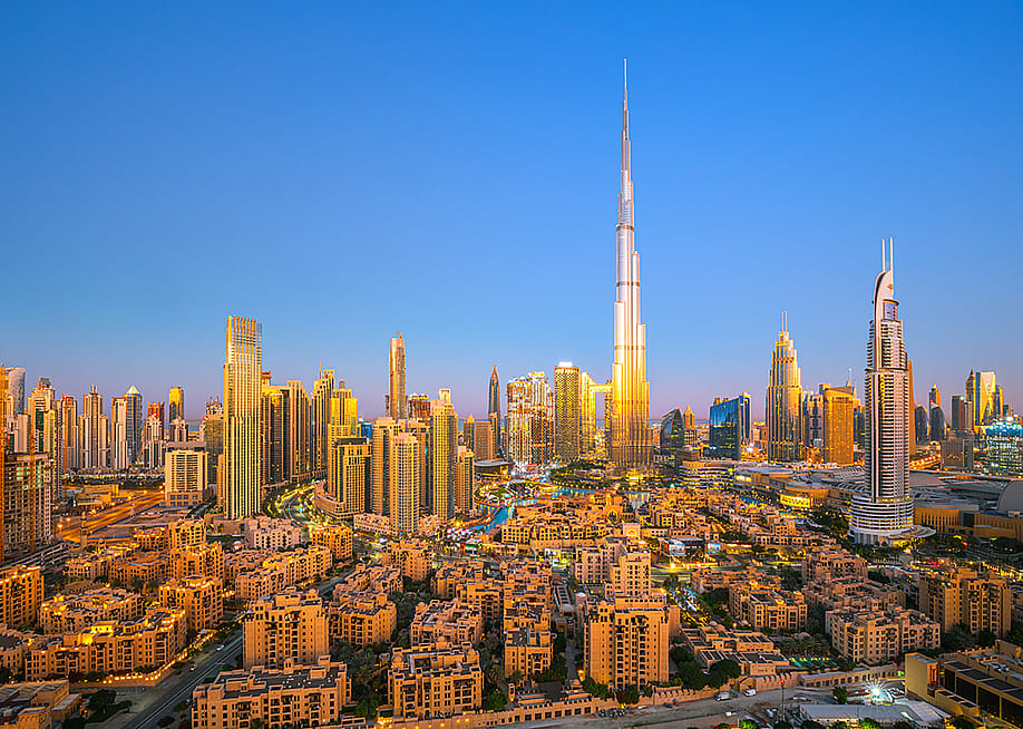 Aerial view of the Dubai city skyline in UAE. — Rasto SK // Shutterstock