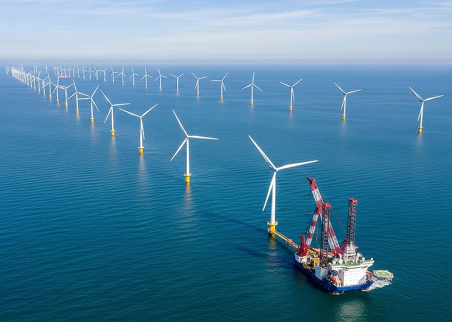 An offshore wind farm with turbines and installation crane vessel. — Kaito Wai // Shutterstock
