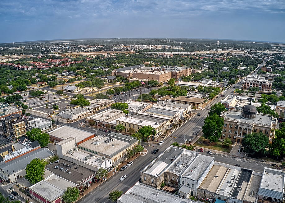 An aerial view of the Austin Suburb of Georgetown, Texas, USA. — Jacob Boomsma // Shutterstock