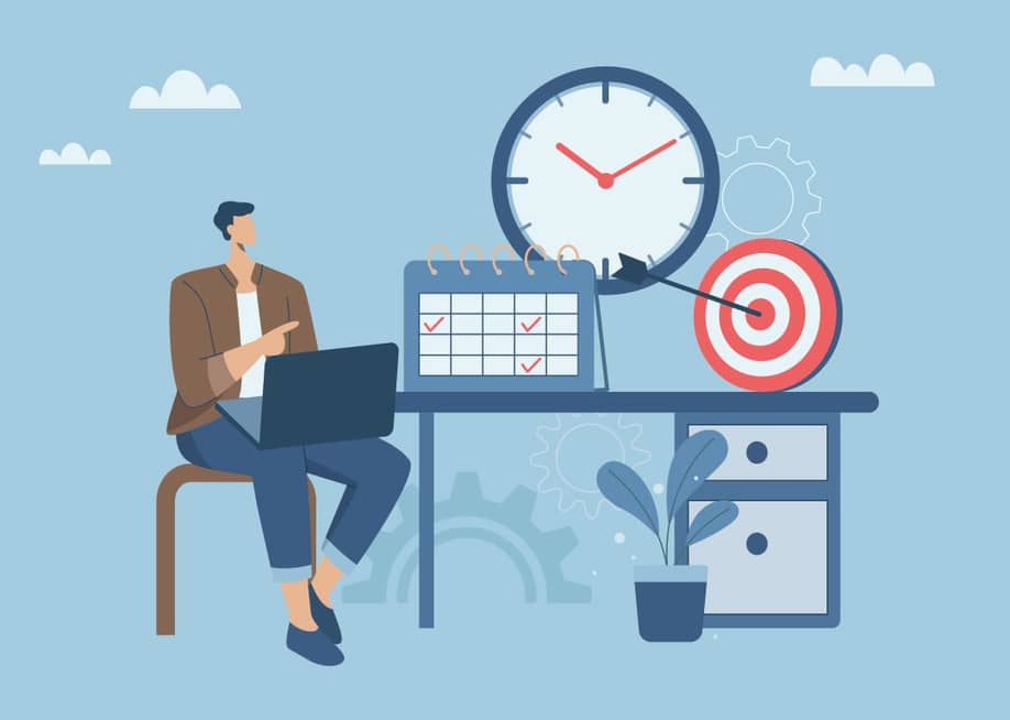 A vector illustration depicting an employee managing business time. — wenich_mit // Shutterstock
