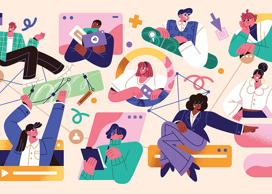 An illustration concept of a team of employees setting tasks and collaborating projects. — Paper Trident // Shutterstock