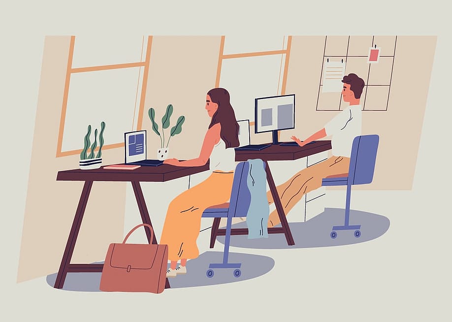A vector illustration of employees working in an office. — GoodStudio // Shutterstock