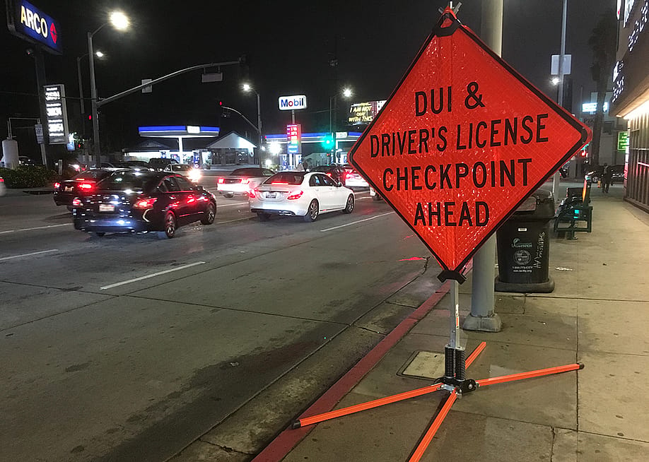 A DUI checkpoint signage in Sunset Blvd., California. — kjarrett // Shutterstock