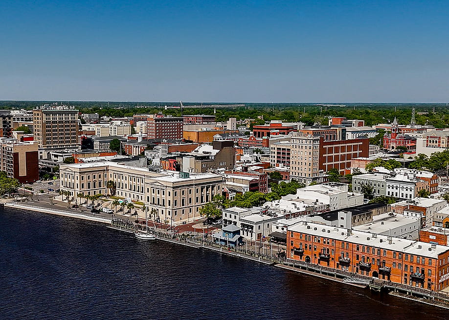 The Alton Lennon Federal Building and U.S. Courthouse in Wilmington, North Carolina. — PTS Aerial Services // Shutterstock