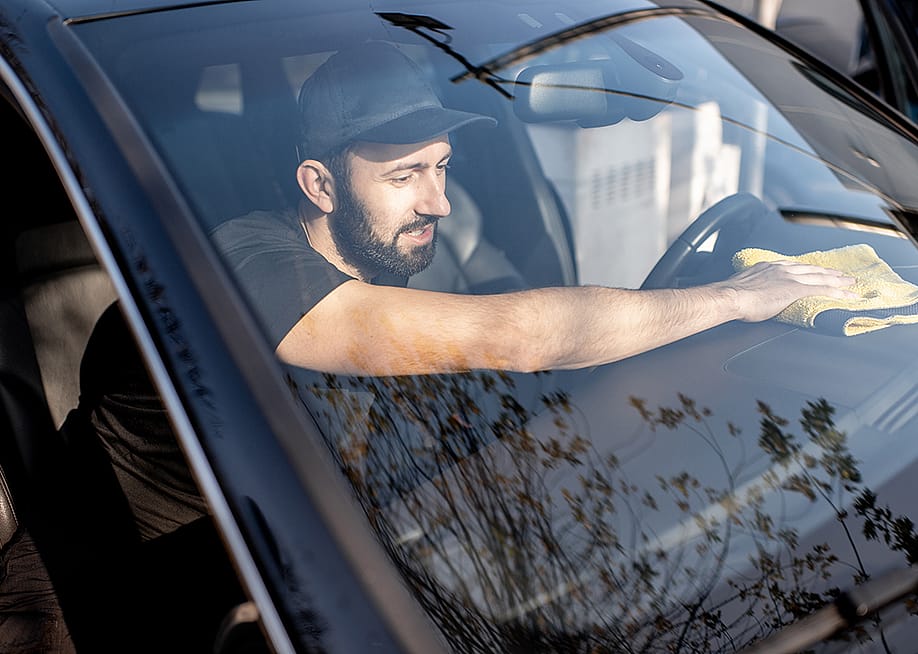 Man cleaning the interior of a car. — RossHelen // Shutterstock