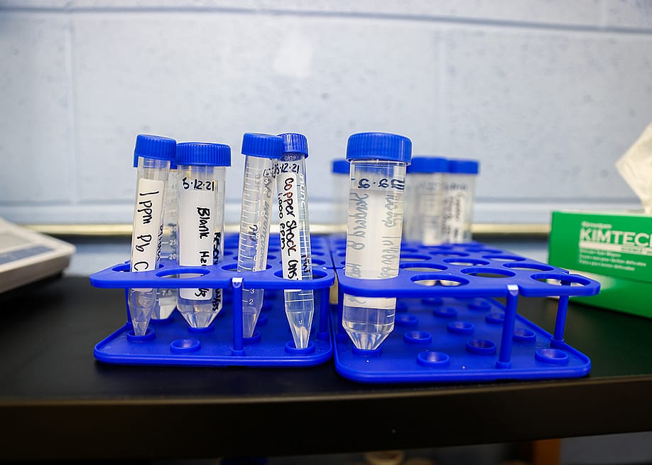 Water samples in test tubes in the Flint Community Water Lab in Michigan. — Rey Del Rio // Getty Images