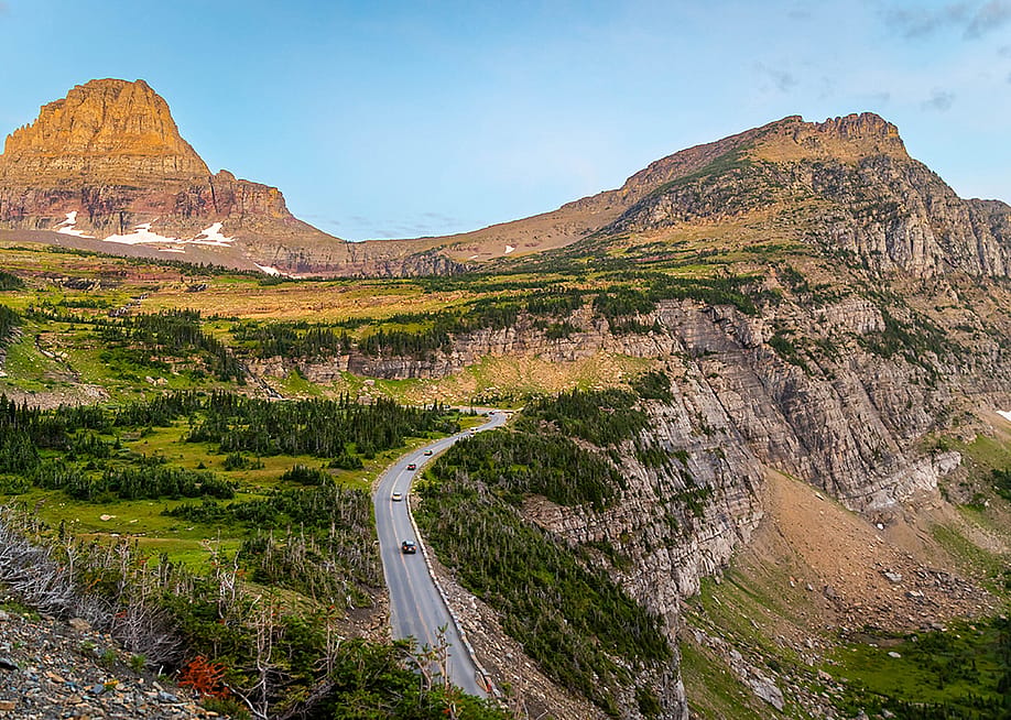 A scenic view of the Going-to-the-Sun Road captured from the Highline trail in Glacier National Park, Montana, USA. — Photo Spirit // Shutterstock