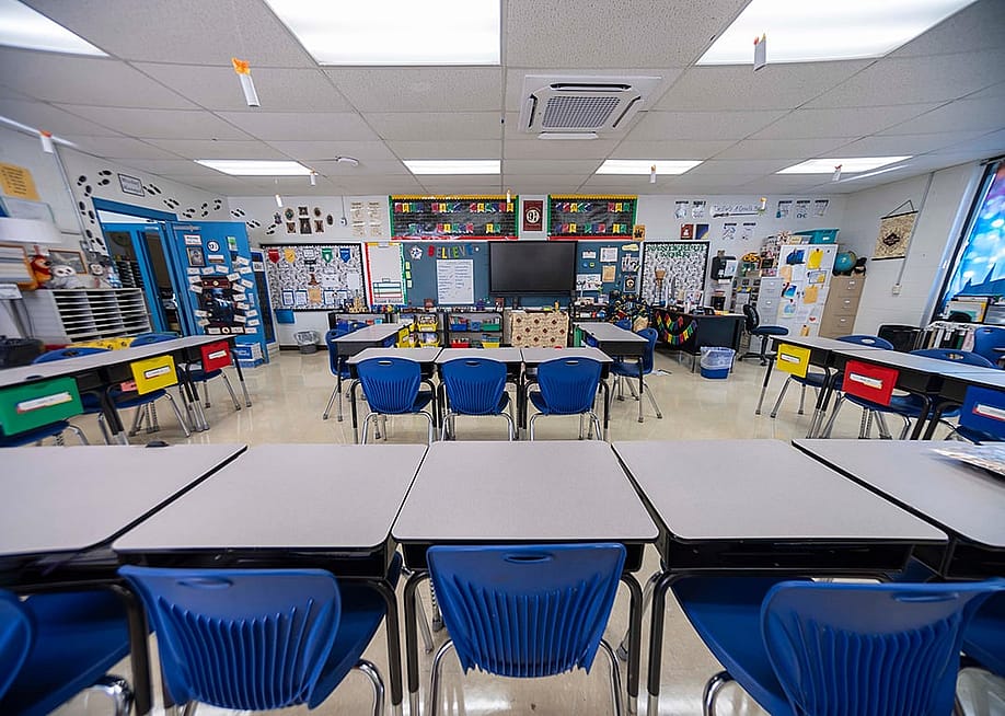 A school classroom for grade school students newly prepared before the start of classes. — Chiarascura // Shutterstock