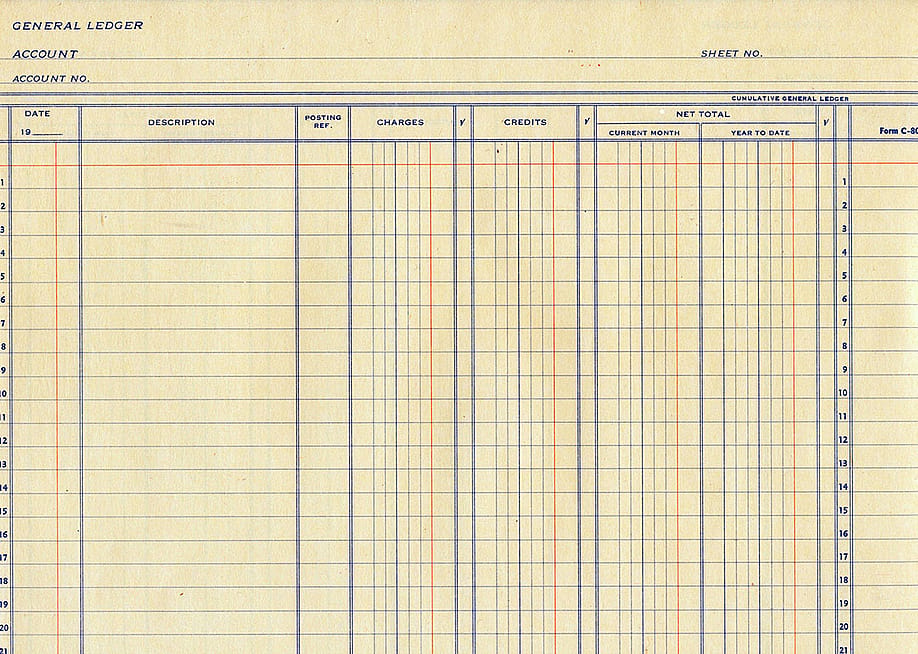A vintage blank page of an accounts payable general ledger. — nottallart // Shutterstock