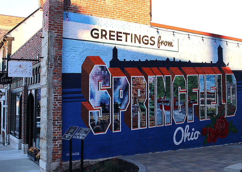 A "Greeting from Springfield Ohio" mural located in downtown Springfield, Ohio, USA. — Eric Glenn // Shutterstock