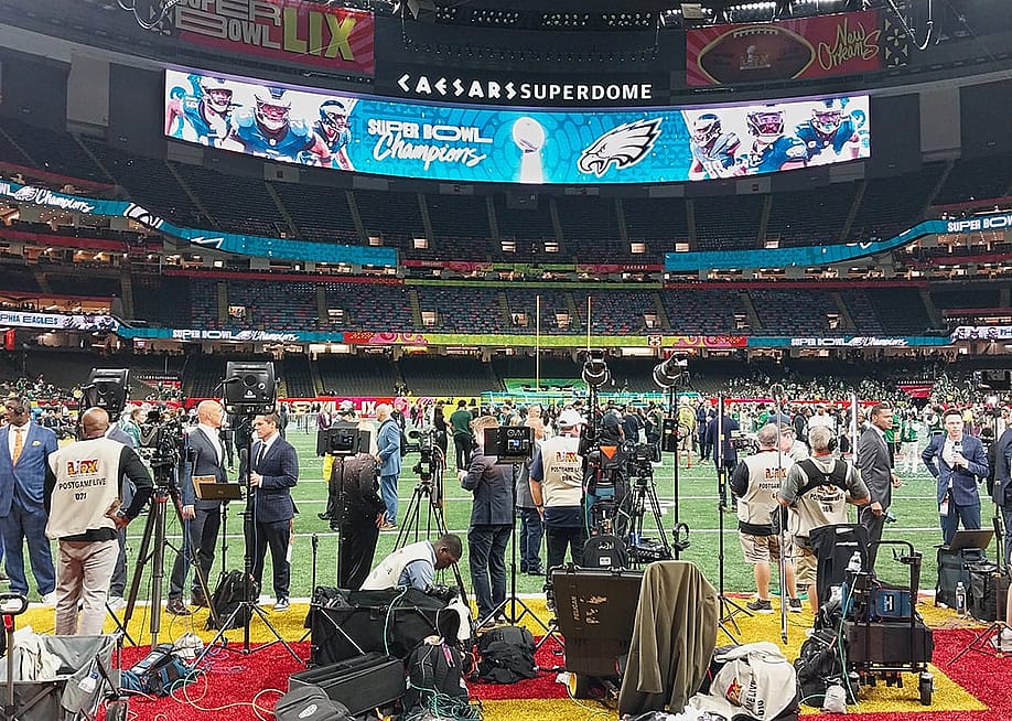 Press and media teams assemble for the Super Bowl LIX on February 9, 2025, at the Caesars Superdome in New Orleans, Louisiana. — Elliott Cowand Jr // Shutterstock