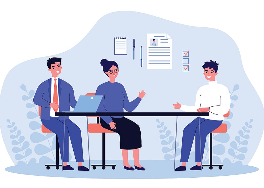 A digital illustration of parents meeting with a financial advisor before co-signing a loan with their adult child. — BRO.vector // Shutterstock