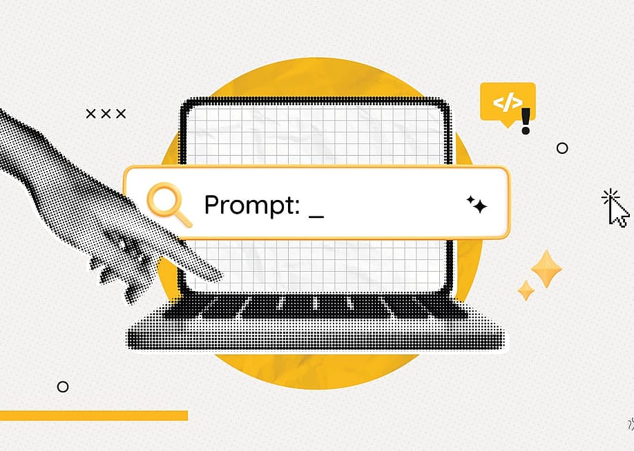 A digital graphic illustration that represents artificial intelligence and entering text prompts into an AI tool or search engine. — Accogliente Design // ShutterstockA