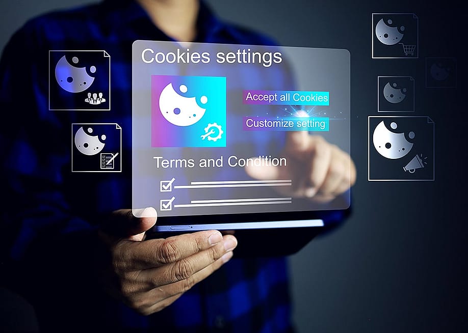 A concept graphic of a person navigating a browser's cooky policy. — Aree_S // Shutterstock