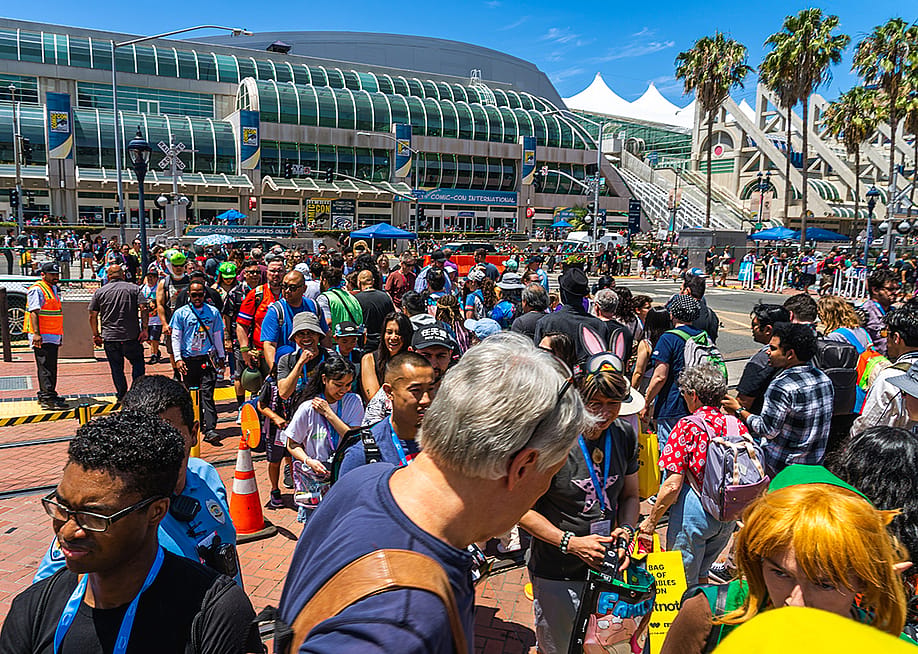 A view of the large crowd near the San Diego Convention Center to the attend the annual San Diego Comic-Con International. — Eudaimonic Traveler // Shutterstock