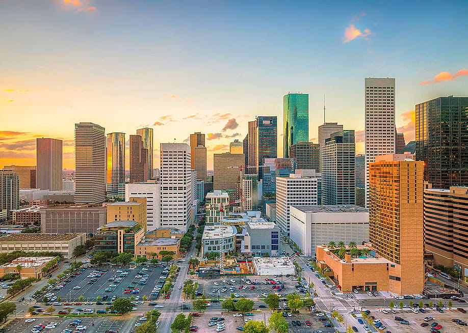 An aerial view of downtown Houston and its skyline in Texas. — f11photo // Shutterstock