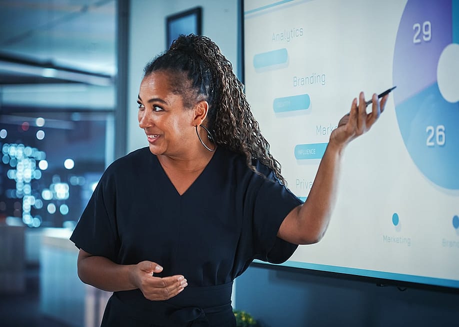 A businesswoman leading an executive meeting. — Gorodenkoff // Shutterstock