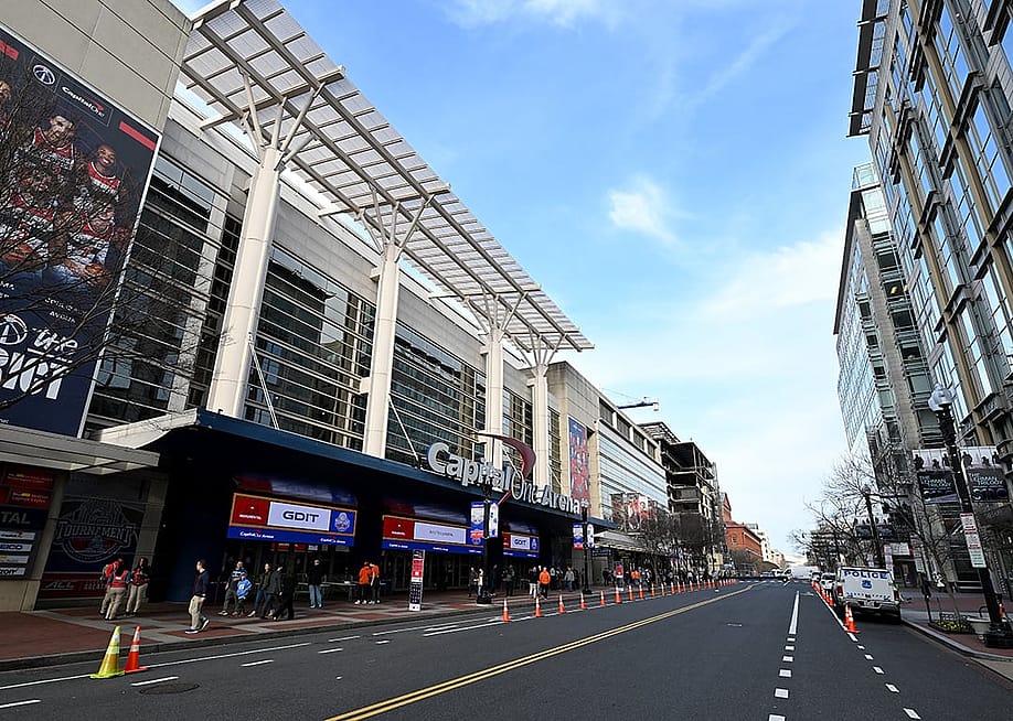 An outside view of Capital One Arena during the second round of the ACC Men's Basketball Tournament in Washington, DC, USA. — G Fiume // Getty Images