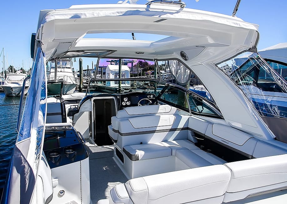 A Formula CBR 330 sport boat seen at the Progressive Norwalk Boat Show in Connecticut, USA. — Miro Vrlik Photography // Shutterstock