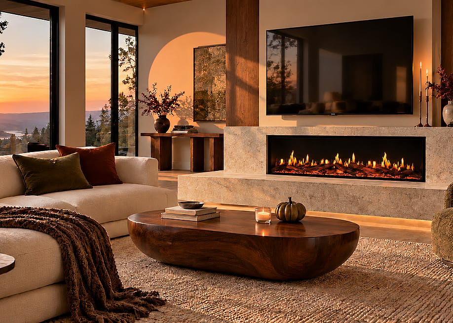 A cozy interior of a living room with a modern fireplace. — Modern Flames