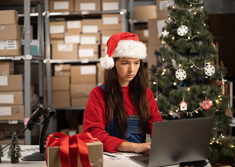 An inventory manager checking online orders on their website and preparing parcels for delivery. — Lysenko Andrii // Shutterstock