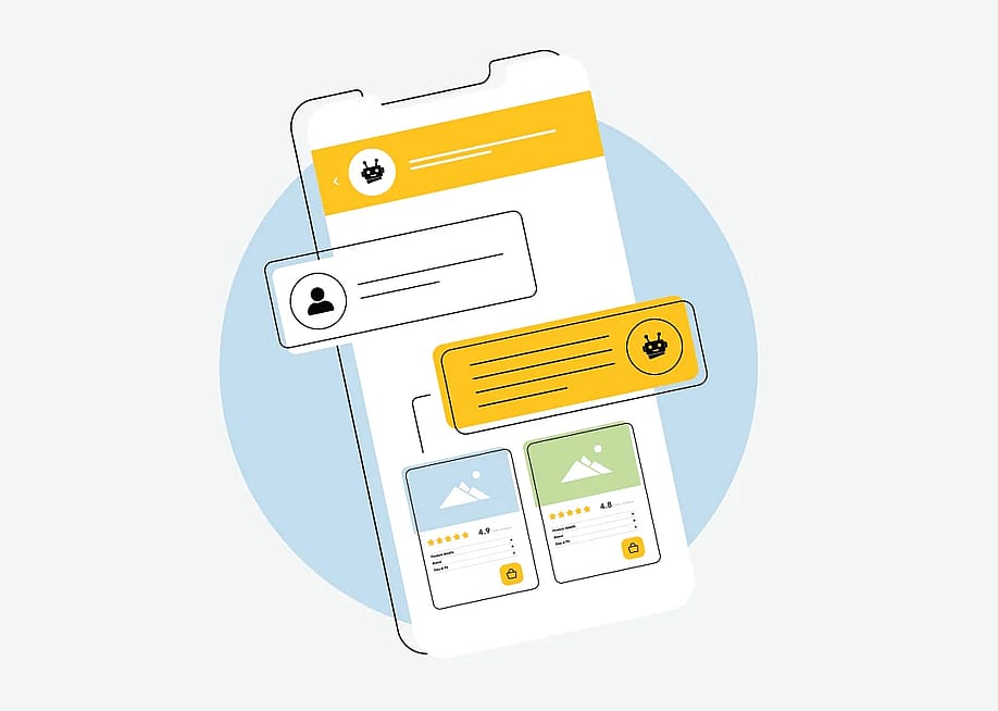 An illustration of AI e-commerce agents recommending products and experiences to users through a mobile shopping application. — BestForBest // Shutterstock