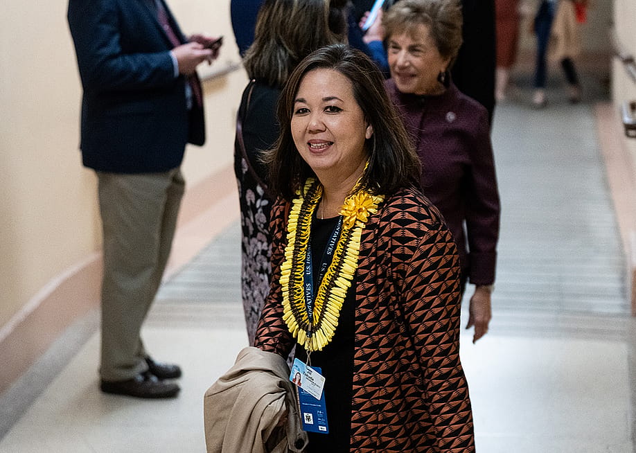 Rep.-elect Jill Tokuda, D-Hawaii, leaves the House Democrats caucus meeting in the U.S. Capitol in Washington. — Bill Clark // CQ-Roll Call, Inc via Getty Images