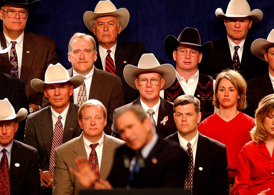 U.S. President George W. Bush speaking to an audience with members of the Colorado beef industry listening at the 2002 Cattle Industry Convention President George W. Bush speaks to an audience AS Mmembers of the Colorado beef industry listen at the 2002 Cattle Industry Convention in Colorado Convention Center. — Jon Hatch // Digital First Media / Boulder Daily Camera via Getty Images