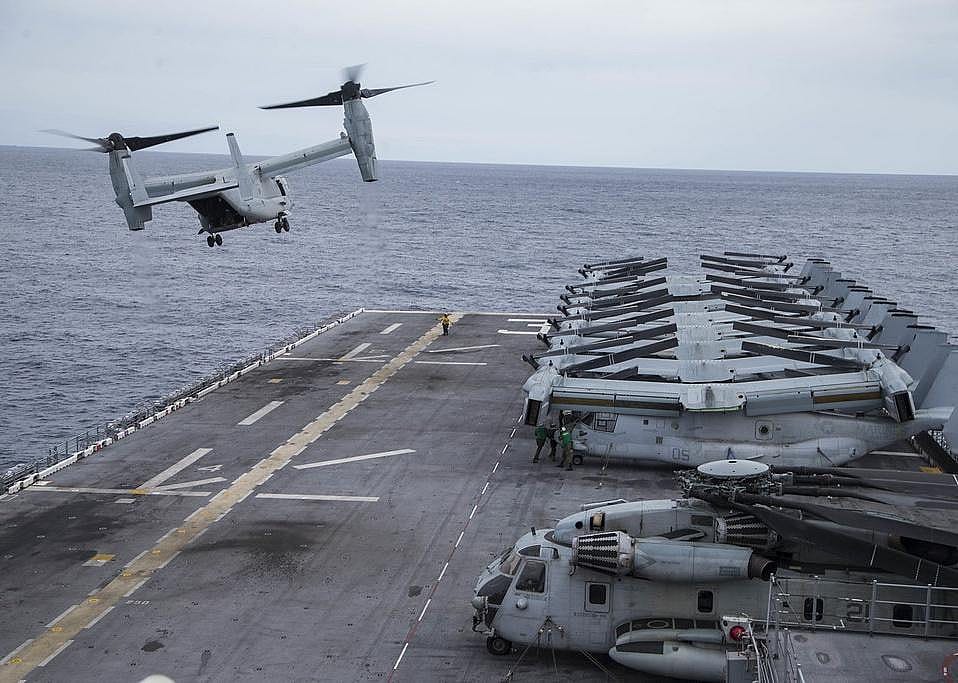 Pictured: An MV-22 Osprey takes off from USS Kearsarge (LHD 3)